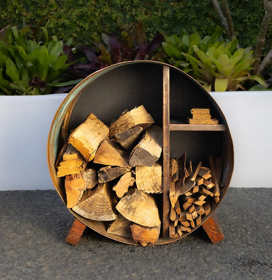 copper planters and woodbins